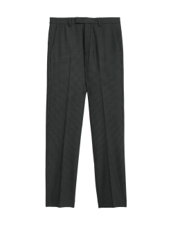 Tailored Fit Wool Blend Check Suit Trousers