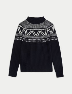 Pure Lambswool Fair Isle Funnel Neck Jumper