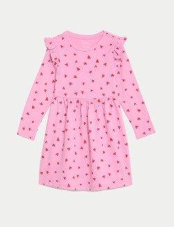 Pure Cotton Heart Frill Sleeve Dress (2-8 Yrs)