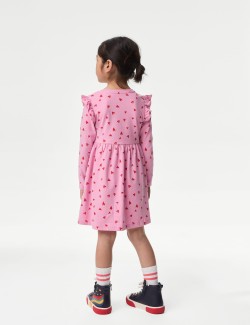 Pure Cotton Heart Frill Sleeve Dress (2-8 Yrs)