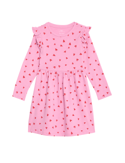 Pure Cotton Heart Frill Sleeve Dress (2-8 Yrs)