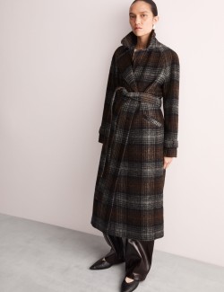 Pure Wool Checked Double Breasted Wrap Coat