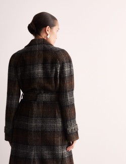 Pure Wool Checked Double Breasted Wrap Coat