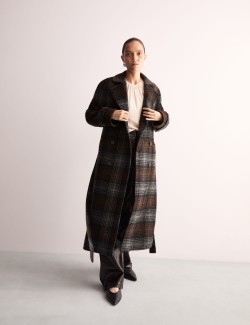 Pure Wool Checked Double Breasted Wrap Coat