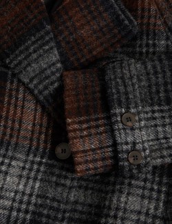 Pure Wool Checked Double Breasted Wrap Coat