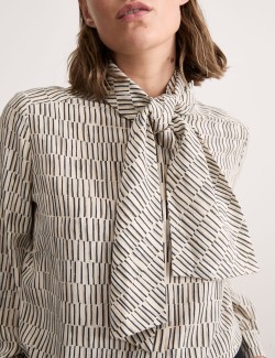 Pure Silk Printed Tie Neck Blouse