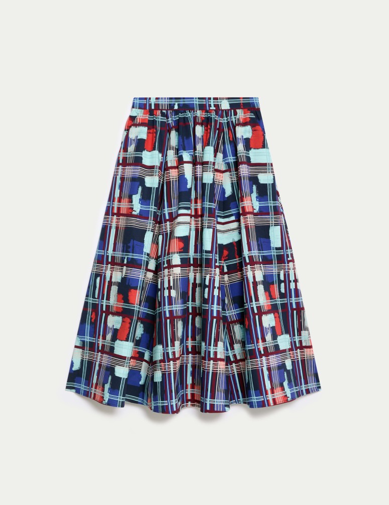 Cotton Rich Printed Midi A-Line Skirt