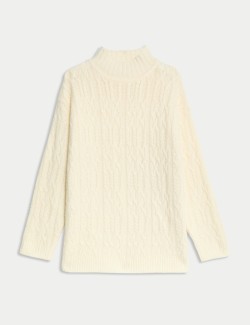 Cable Knit Funnel Neck Jumper with Wool