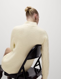 Cable Knit Funnel Neck Jumper with Wool