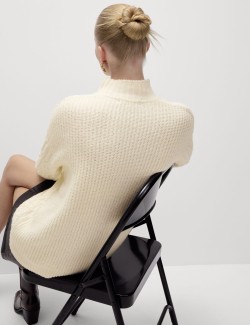 Cable Knit Funnel Neck Jumper with Wool