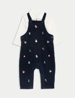 2pc Cord Christmas Dungaree Outfit (0-3 Yrs)