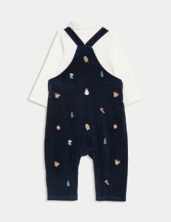 2pc Cord Christmas Dungaree Outfit (0-3 Yrs)