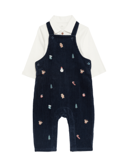 2pc Cord Christmas Dungaree Outfit (0-3 Yrs)