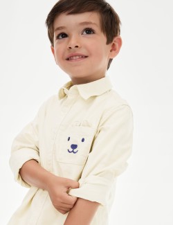 Pure Cotton Bear Pocket Oxford Shirt (2-8 Yrs)