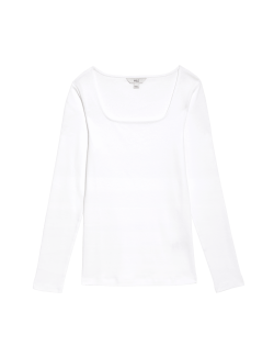 Pure Cotton Square Neck Slim Fit Top