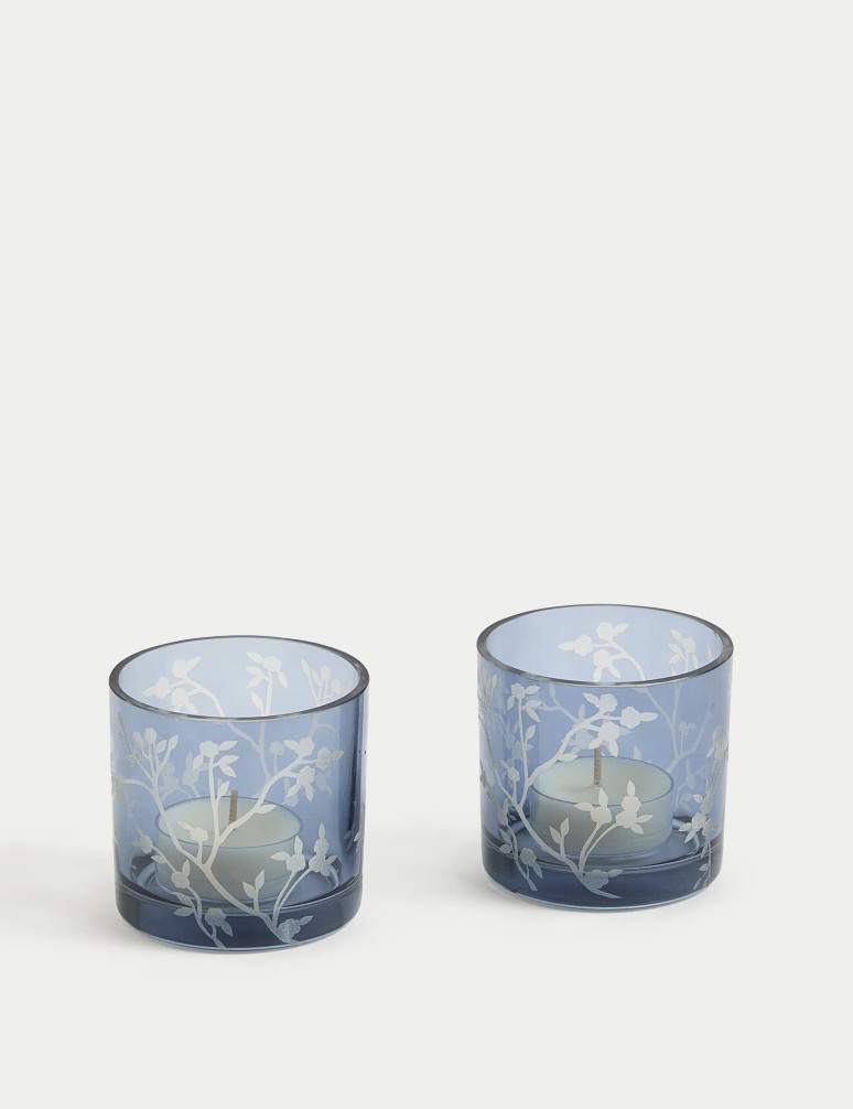 2pk Cherry Blossom Glass Tealight Holders