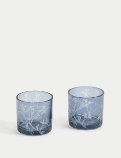 2pk Cherry Blossom Glass Tealight Holders