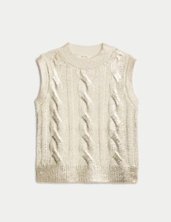 Sparkly Cable Knit Crew Neck Knitted Vest