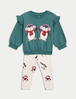 2pc Cotton Rich Penguin Outfit (0-3 Yrs)