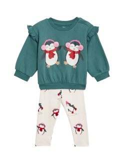 2pc Cotton Rich Penguin Outfit (0-3 Yrs)