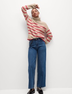 Air-Yarn Striped Roll Neck Jumper