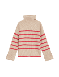 Air-Yarn Striped Roll Neck Jumper