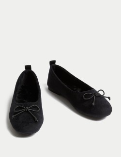 Bow Faux Fur Lined Ballerina Slippers