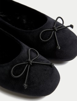 Bow Faux Fur Lined Ballerina Slippers