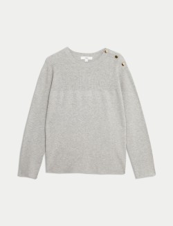 Soft Touch Crew Neck Button Detail Jumper