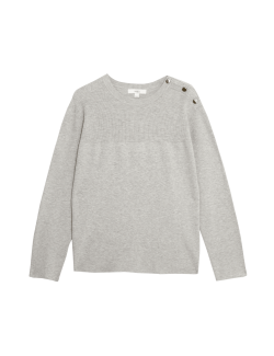 Soft Touch Crew Neck Button Detail Jumper