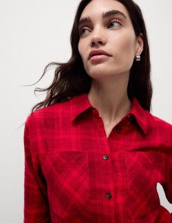 Pure Cotton Checked Collared Utility Shirt