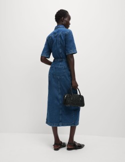 Pure Cotton Denim Midi Utility Dress