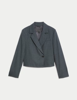 Wool Blend Pinstripe Cropped Blazer