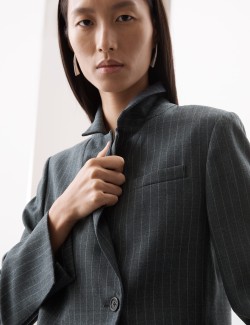 Wool Blend Pinstripe Cropped Blazer