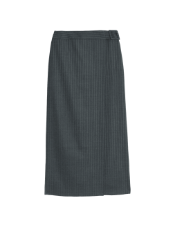 Wool Blend Pinstripe Midaxi Wrap Skirt