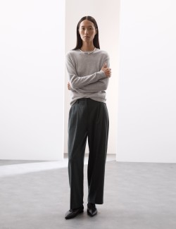 Wool Blend Pinstripe Tapered Trousers