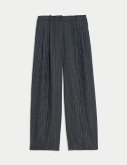 Wool Blend Pinstripe Tapered Trousers