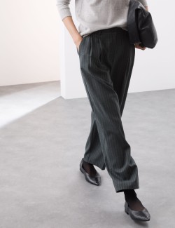 Wool Blend Pinstripe Tapered Trousers