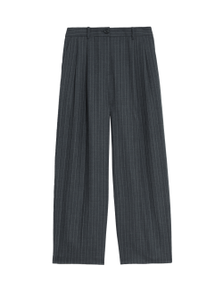 Wool Blend Pinstripe Tapered Trousers