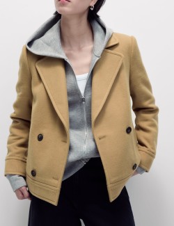 Double Breasted Short Peacoat with Wool