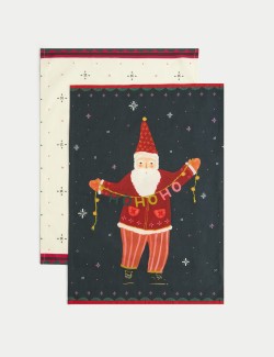 Set of 2 Pure Cotton Festive Tea Towels