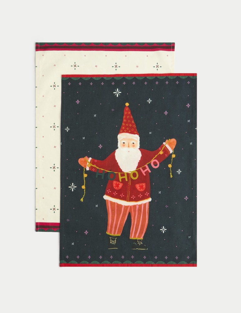 Set of 2 Pure Cotton Festive Tea Towels