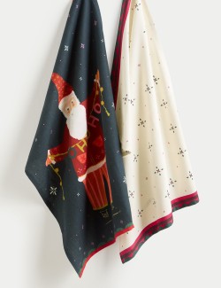 Set of 2 Pure Cotton Festive Tea Towels