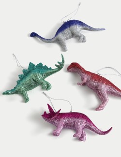 4pk Glitter Hanging Dinosaur Decorations