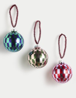 3pk Glass Checkerboard Baubles