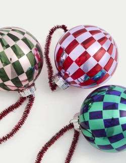 3pk Glass Checkerboard Baubles