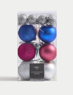 24pk Multicoloured Shatterproof Baubles