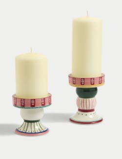 Set of 2 Patterned Ceramic Candle Holders