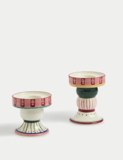 Set of 2 Patterned Ceramic Candle Holders