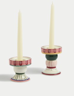 Set of 2 Patterned Ceramic Candle Holders